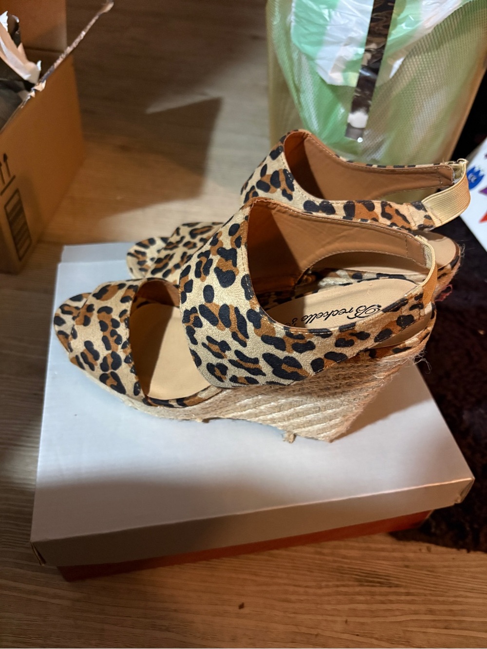 Splash Leopard-Print Espadrille Wedges in Tan and Black